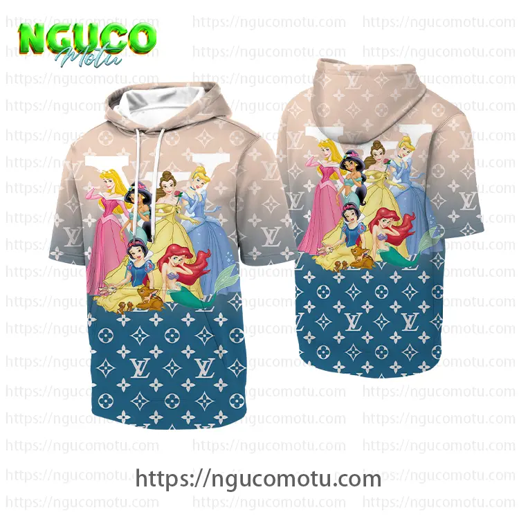Louis vuitton and disney princesses beautiful hooded short sleeve t-shirt gift uninque for kid man women